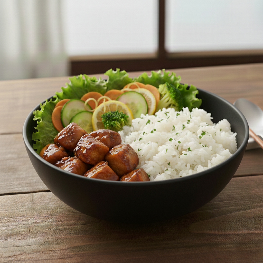 Chilly Chicken And Fried Rice Bowl With Salad & Detox Water